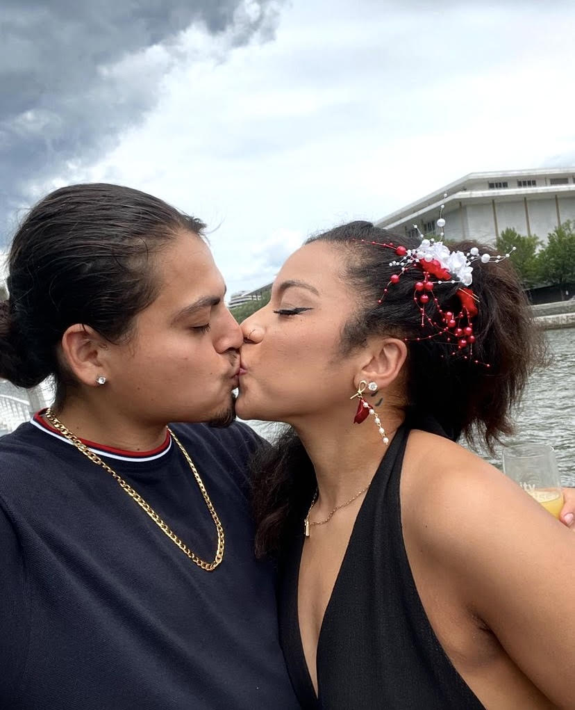 Bride and Groom Kissing in Virginia at The Kennedy Center.